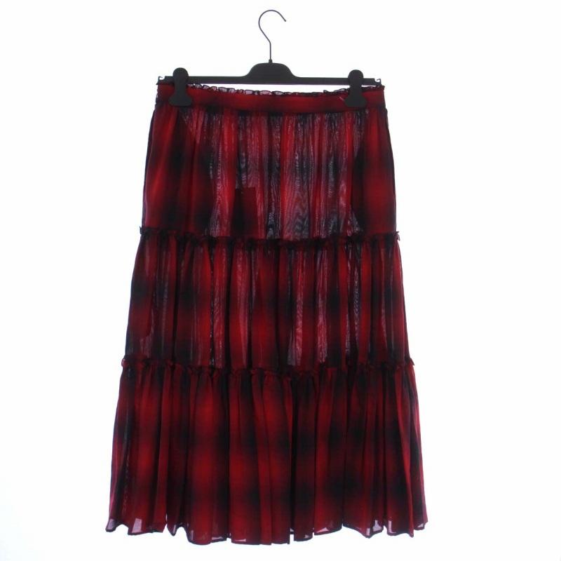 【中古】未使用品 ディースクエアード DSQUARED2 ロングフレアスカート ティアード チェック 42 赤 黒 S75MA0825 DSQUARED2（ディースクエアード） 未使用品 ロングフレアスカート