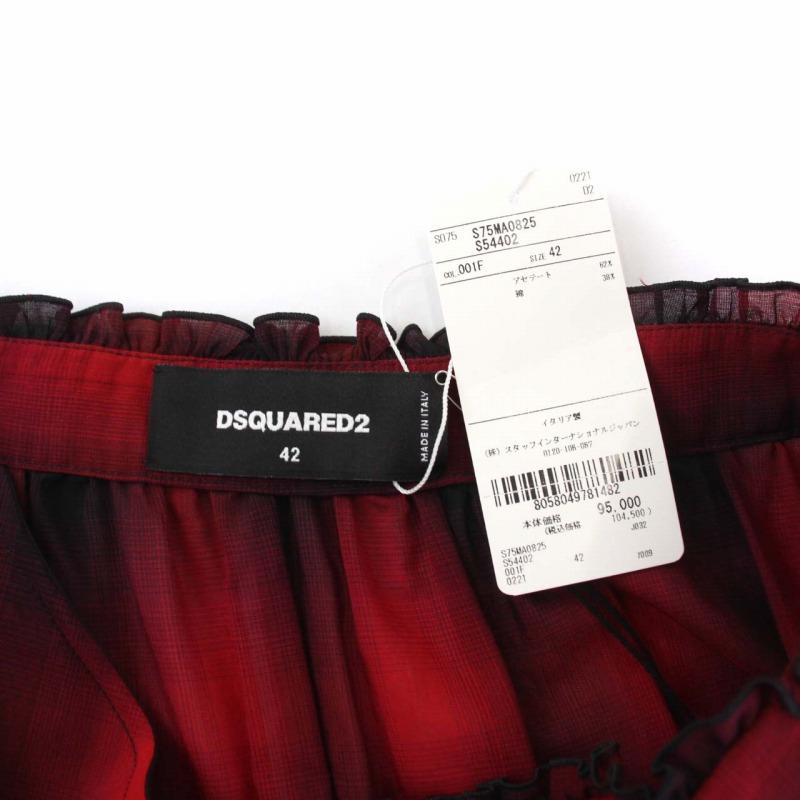 【中古】未使用品 ディースクエアード DSQUARED2 ロングフレアスカート ティアード チェック 42 赤 黒 S75MA0825 DSQUARED2（ディースクエアード） 未使用品 ロングフレアスカート