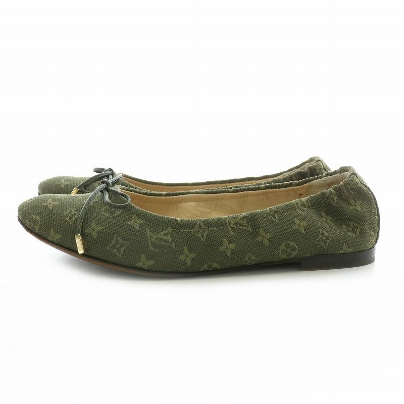 ルイヴィトン フラットシューズ バレエシューズ リボン 35 1/2 カーキ LOUIS VUITTON - ルイヴィトン フラットシューズ バレエシューズ