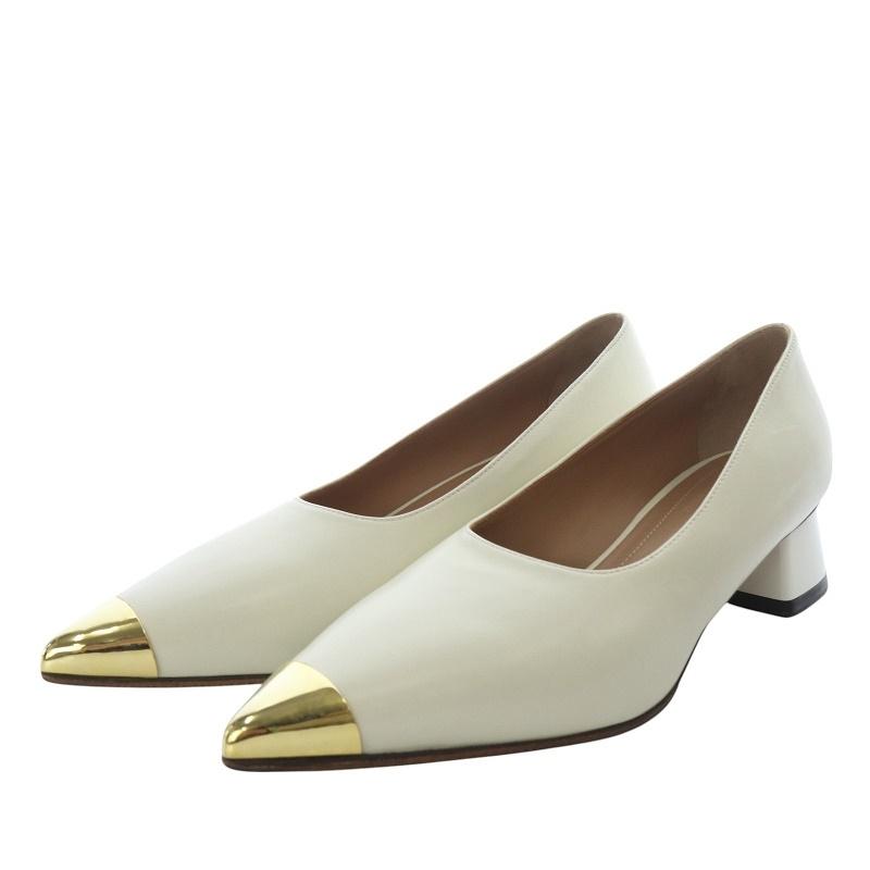 【中古】マルニ MARNI パンプス チャンキーヒール ポインテッドトゥ レザー 37 ホワイト PUMS001304 /YO14 ■SH MARNI（マルニ） パンプス チャンキーヒール ポインテッドトゥ レザー