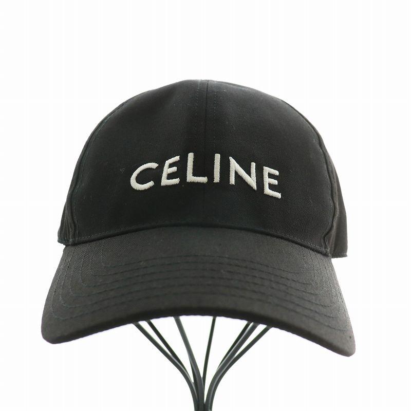 CELINE（セリーヌ） 帽子 ベースボールキャップ ロゴ 刺繍 L 黒
