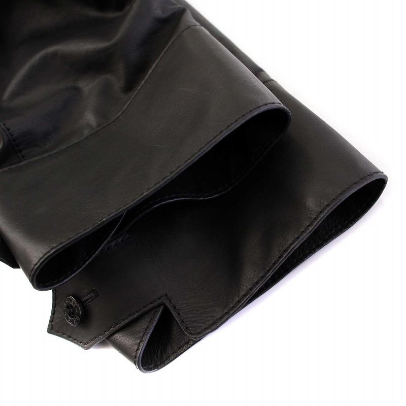 【中古】エルメス HERMES シャツジャケット カウレザー セリエボタン ドロップショルダー 36 黒 ブラック /KH ■KH HERMES（エルメス） シャツジャケット カウレザー セリエボタン