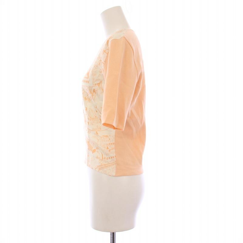 HERMES（エルメス） ニット カットソー 半袖 シルク切替 プリント XS 
