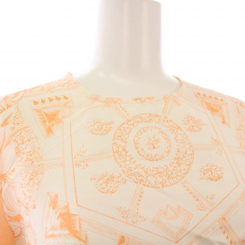 エルメス HERMES ニット カットソー 半袖 シルク切替 プリント