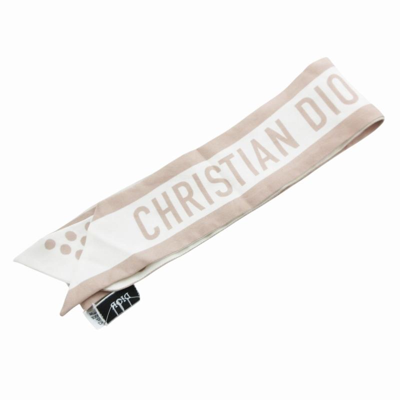 ディオール Dior ミッツァ スカーフ ロゴ ドット柄 絹 シルク 白