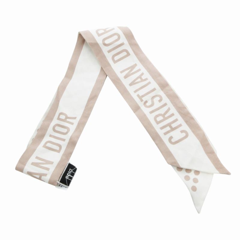 ディオール Dior ミッツァ スカーフ ロゴ ドット柄 絹 シルク 白