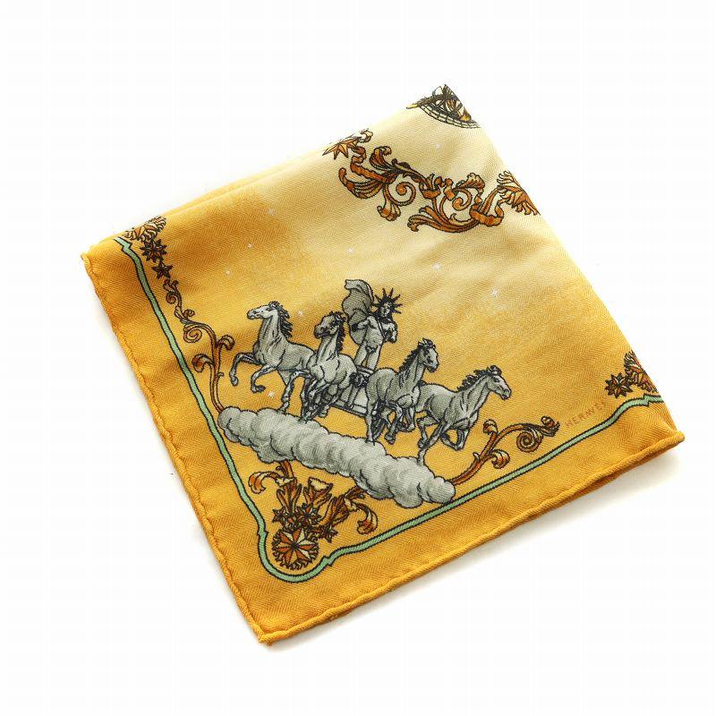 ★未使用品 エルメス スカーフ プチカレ カレ40 金具ロープ柄 シルク100 HERMES エルメス スカーフ カレ40 プチカレ 牧場柄 シルク100％ ブルー