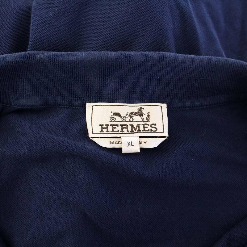 HERMES（エルメス） ポロシャツ 半袖 ロゴ刺繍 XL ネイビー /KH メンズ