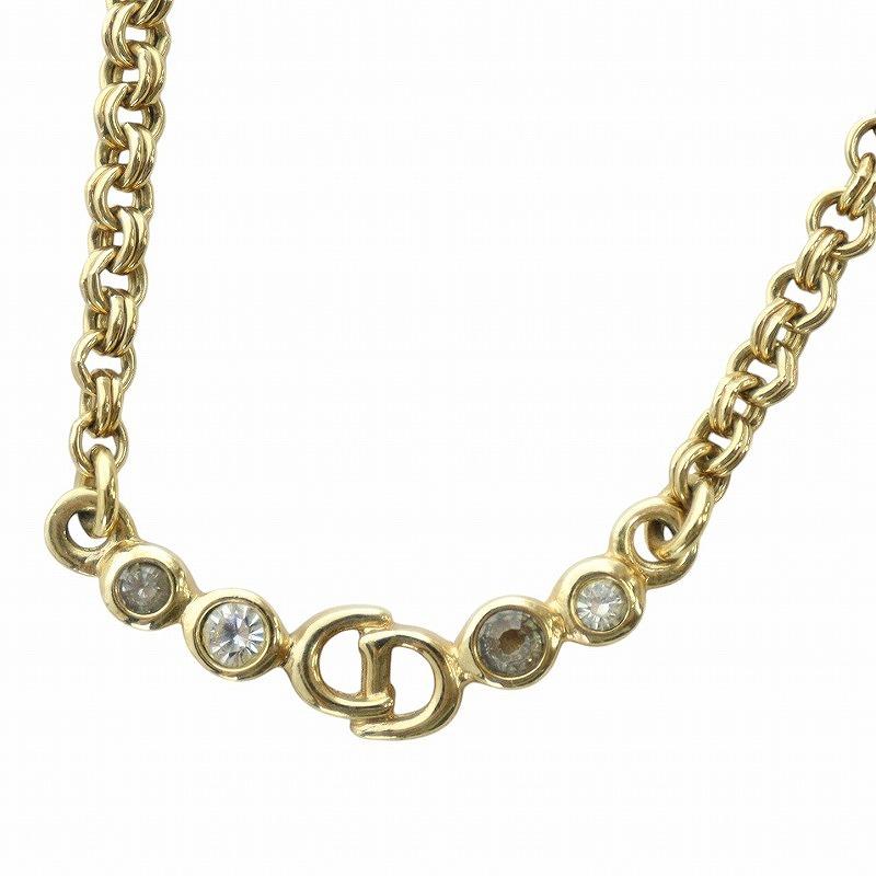 良品 ディオール Dior CDロゴ ネックレス ラインストーン ゴールド CD Diorクリスチャンディオール ネックレスCDロゴゴールド喜平風 ライン