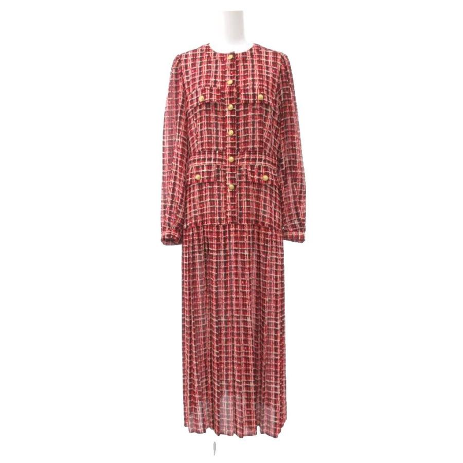 ダイアグラム Diagram 美品 ツイードプリントワンピース 38 レッド 赤