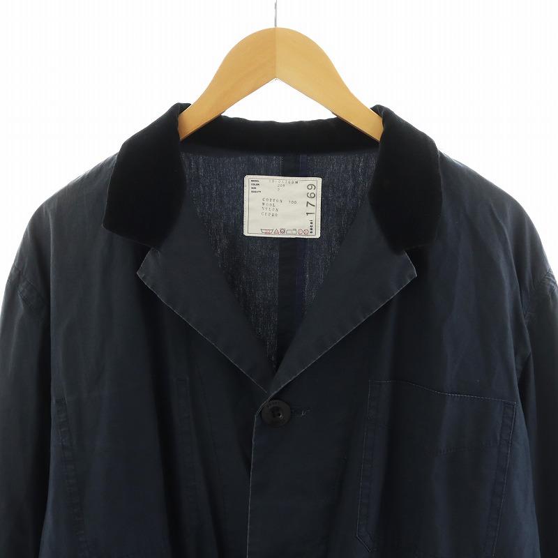 サカイ sacai ステンカラーコート ロング丈 コットン アウター 2 紺