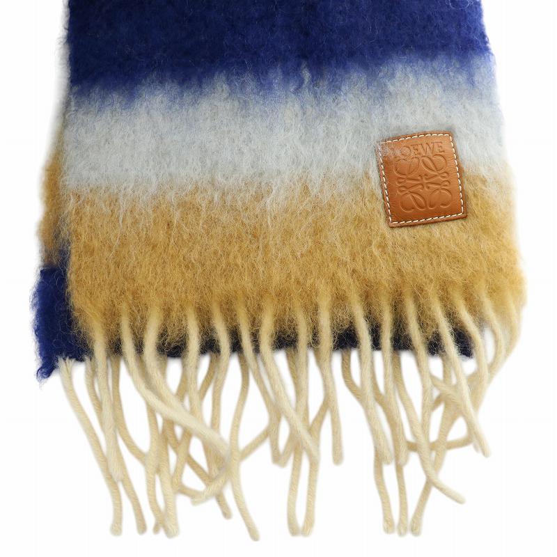LOEWE（ロエベ） 美品 ストライプ モヘア ウール マフラー ストール