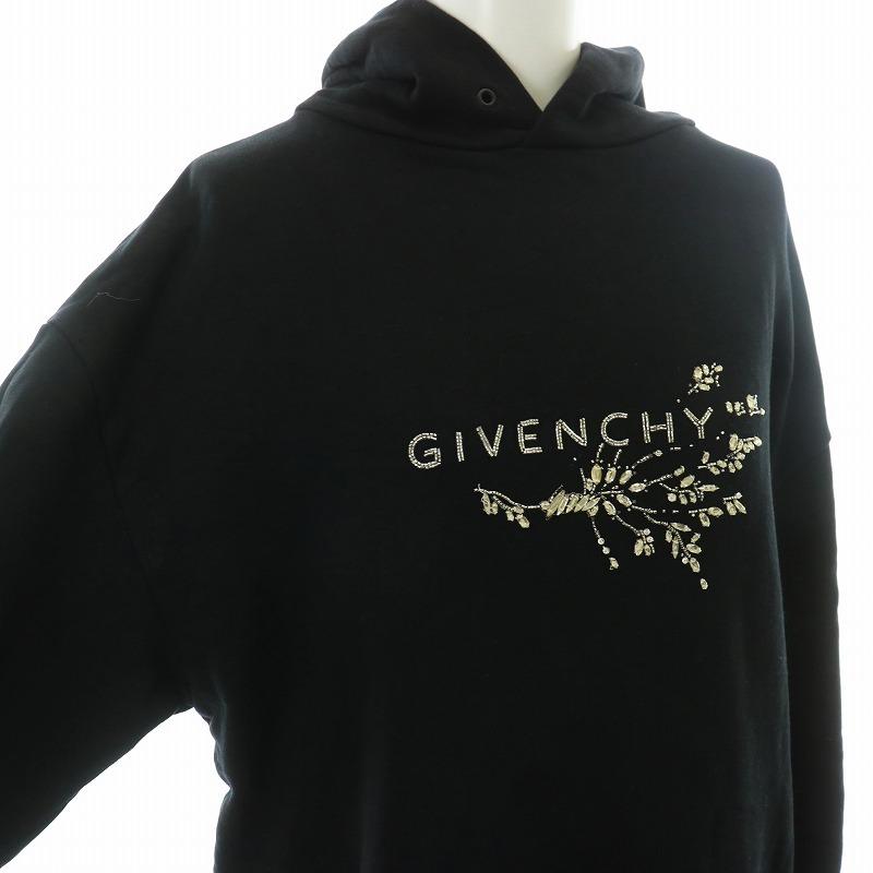 ジバンシィ GIVENCHY crystals embroidered hoodie スウェット パーカー フーディ ラインストーン ロゴ刺繍 S 黒 ブラック /MW ■GY18 レデ