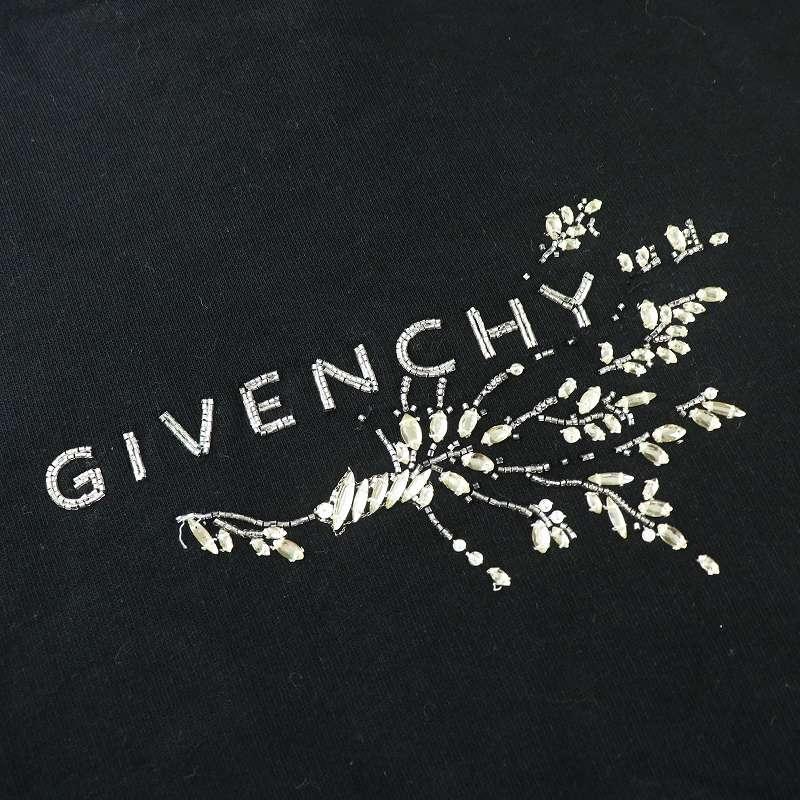 ジバンシィ GIVENCHY crystals embroidered hoodie スウェット パーカー フーディ ラインストーン ロゴ刺繍 S 黒 ブラック /MW ■GY18 レデ