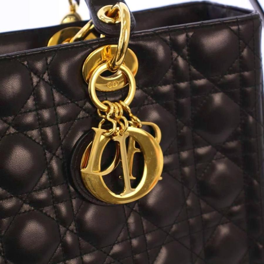 クリスチャンディオール Christian Dior レディ ディオール カナージュ ハンドバッグ トートバッグ ショルダーバッグ 2WAY チャーム付 黒 /_7