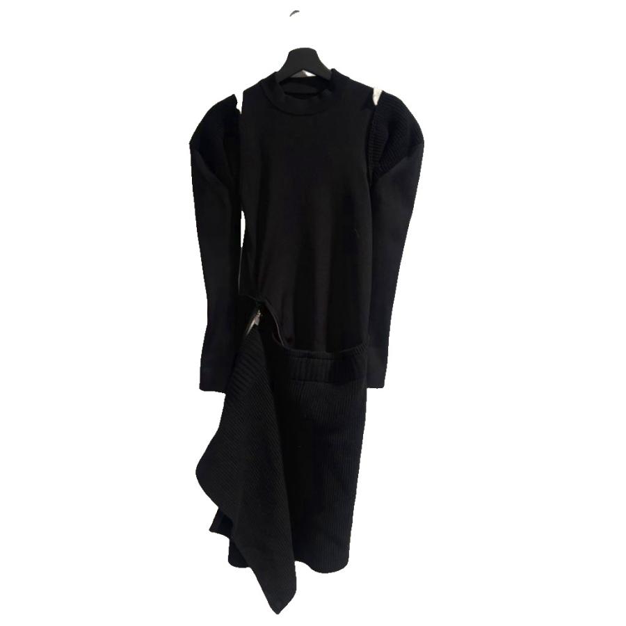 サカイ sacai アシメントリー ニットワンピース 長袖 1 黒 ブラック 23