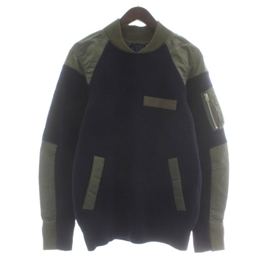 【sacai(サカイ) 】MA-1ニットプルオーバー サカイ sacai MA-1 ニット セーター ウール ナイロン 切り替え 中綿