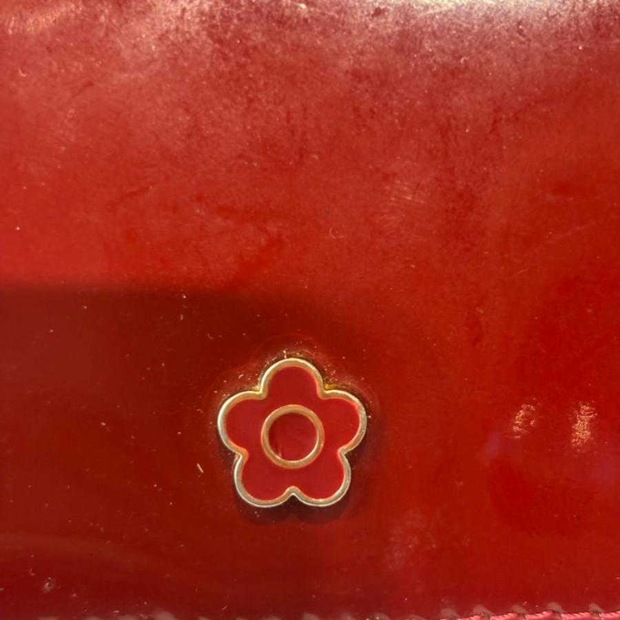 マリークワント MARY QUANT 3つ折り財布 がま口 ジップ エナメル 赤