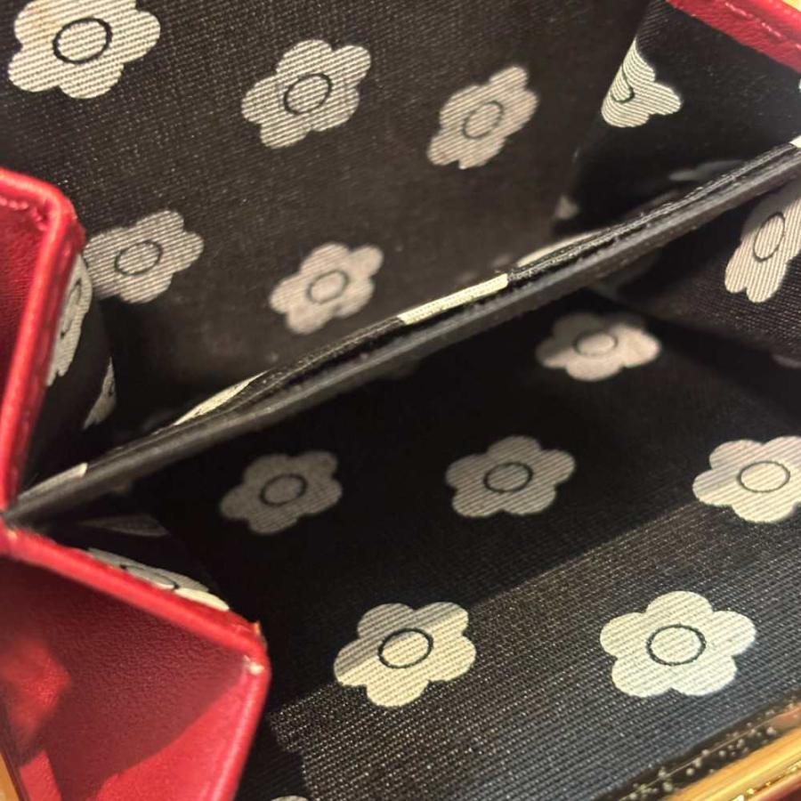 マリークワント MARY QUANT 3つ折り財布 がま口 ジップ エナメル 赤