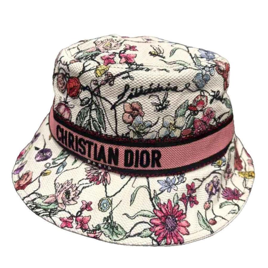 クリスチャンディオール Christian Dior D-Bobby 帽子 バケットハット 花柄 白 ホワイト マルチカラー ☆AA★ レディース_1