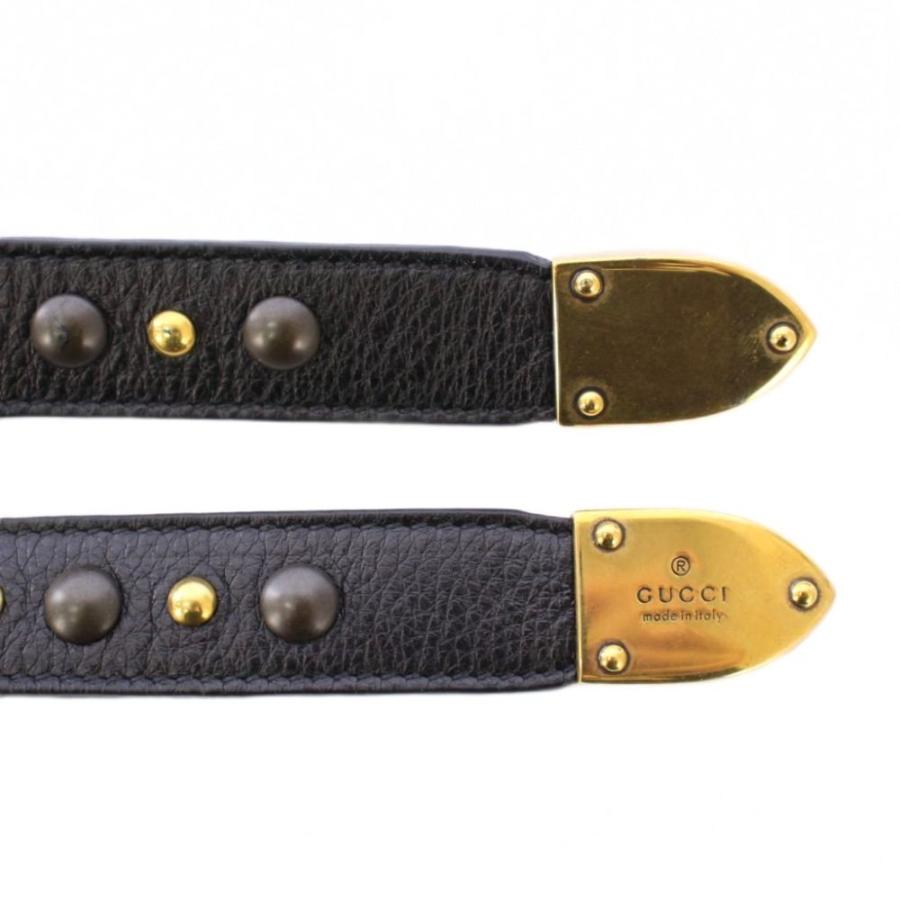グッチ ロングベルト レザー スタッズ 装飾 バイカラー 黒 ブラック GUCCI（グッチ） ロングベルト レザー スタッズ 装飾 バイカラー 黒