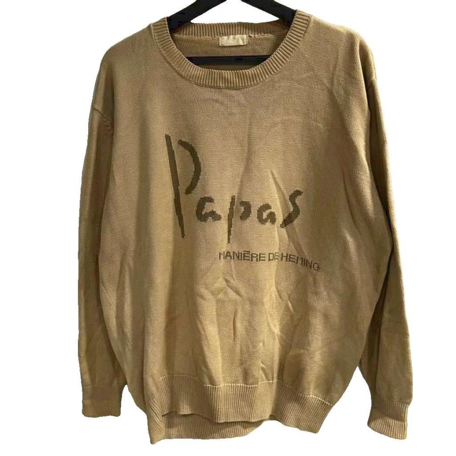 パパス Papas ニット セーター 綿 コットン ロゴ M ベージュ □GY99 