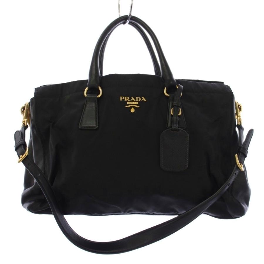 プラダ ハンドバッグ 2way ショルダー レザー×ナイロン キルティング 黒 PRADA（プラダ） ハンドバッグ ショルダーバッグ 2WAY ナイロン レザー