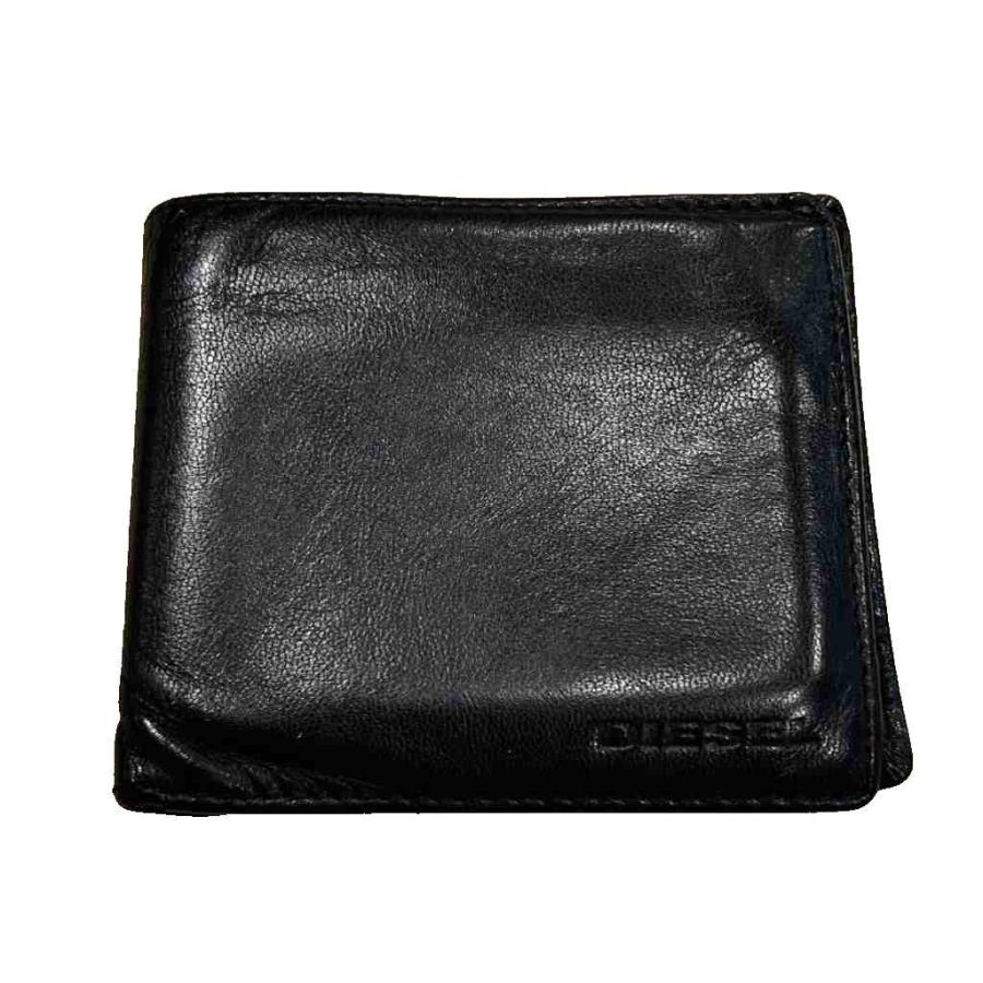 DIESEL（ディーゼル） 二つ折り財布 レザー ロゴ 黒 ブラック □GY99