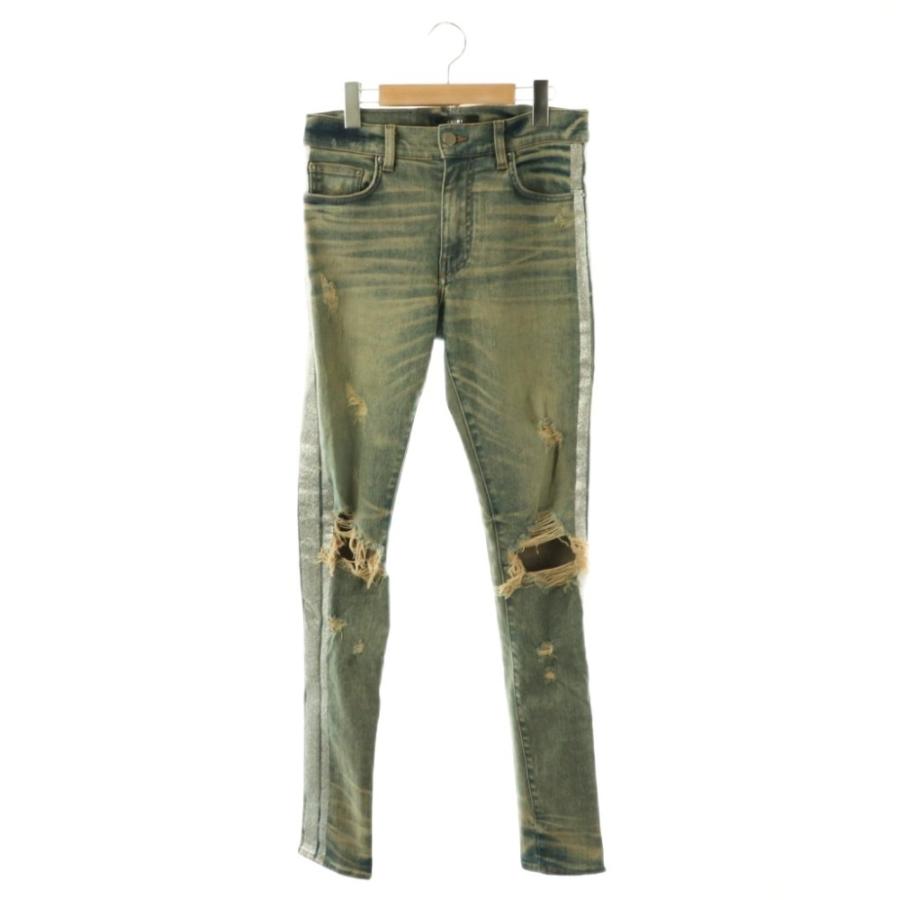 アミリ AMIRI サイドライン ダメージ加工スキニーデニムパンツ 