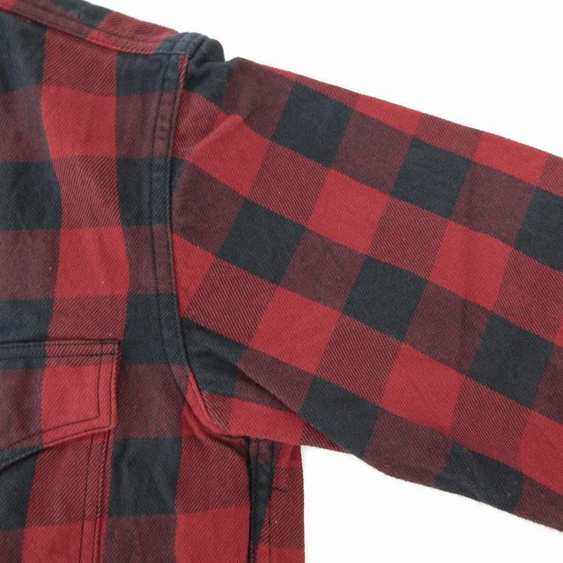 スティッフ STIFF シャツジャケット ジップアップ チェック柄 M 赤 