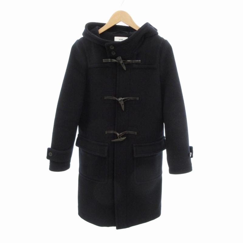 ハイク HYKE ダッフルコート フード ウール ロング丈 2 紺 ネイビー