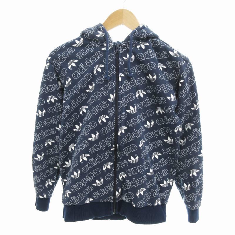 希少　レア　adidas フルジップパーカー ネイビー トレフォレイルロゴ　短丈 希少 レア adidas フルジップパーカー ネイビー トレフォレイル
