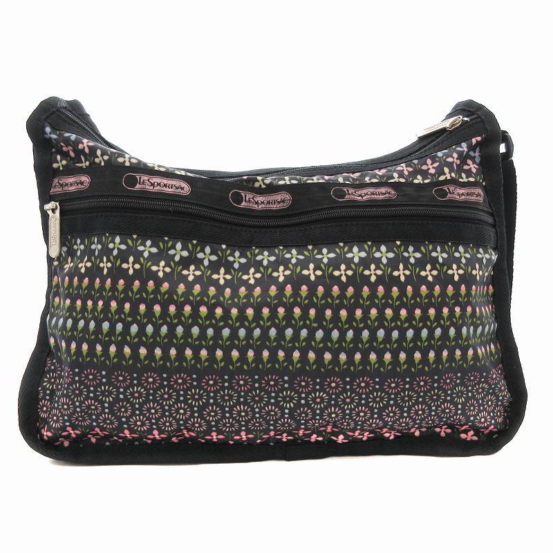 【レスポートサック】アーチ スカラップ 花柄 刺繍 ショルダーバッグ総柄 黒×白 レスポートサック】アーチ スカラップ 花柄 刺繍 ショルダーバッグ総柄
