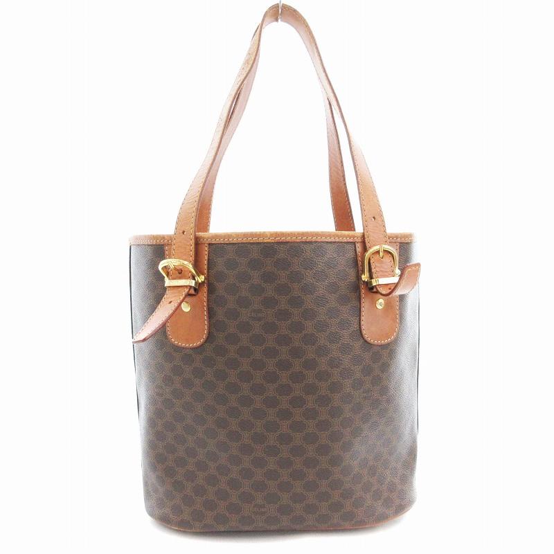 CELINE（セリーヌ） トートバッグ マカダム柄 バケツ型 レザー 茶 