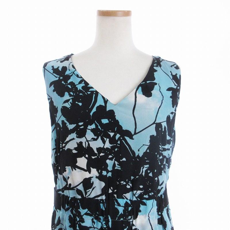 アクリス AKRIS ワンピース ノースリーブ ひざ丈 Vネック シルク 総柄  