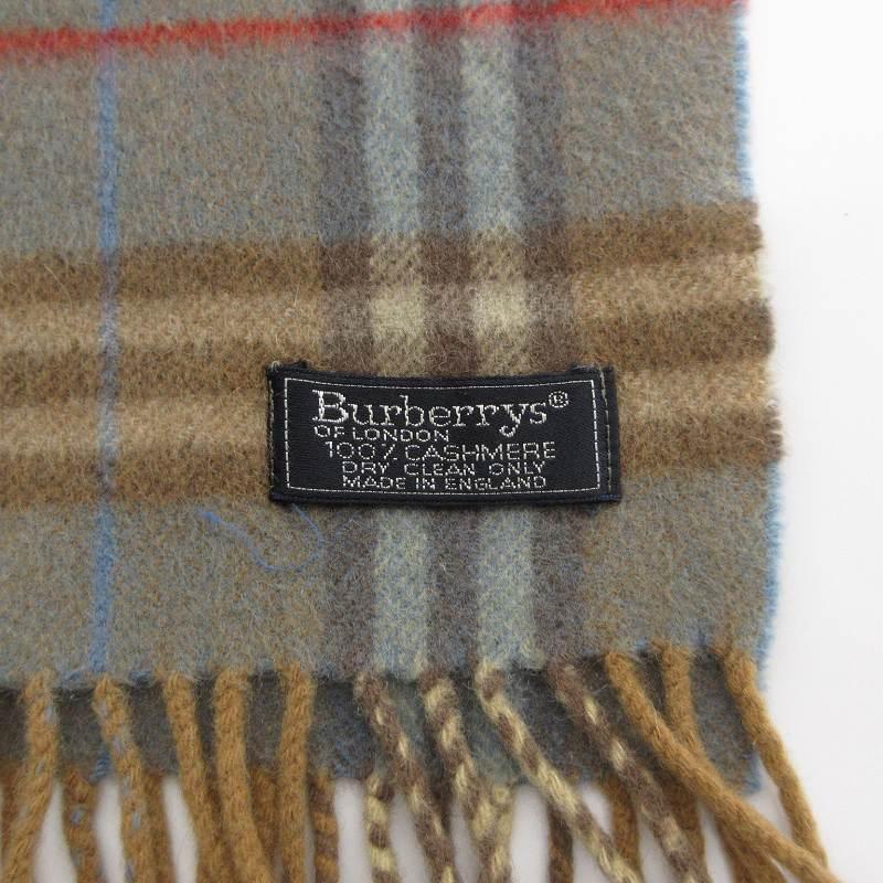 バーバリーズ Burberrys マフラー フリンジ チェック カシミヤ 茶 
