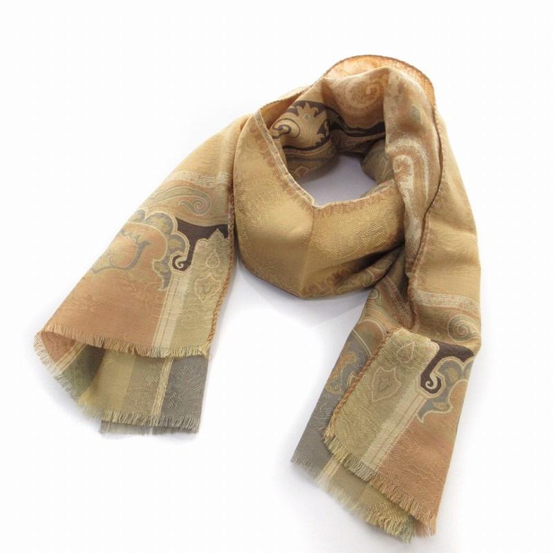 エトロ ETRO スカーフ ストール 総柄 茶色 ブラウン ベージュ /KJ  