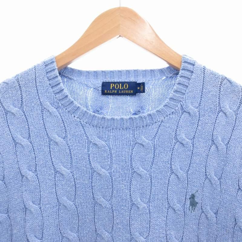 ポロラルフローレン ケーブルニット セーター ポニー 現行タグ ブルー S 新色 ポロラルフローレン ポニー半袖コットンケーブルニット (Ralph