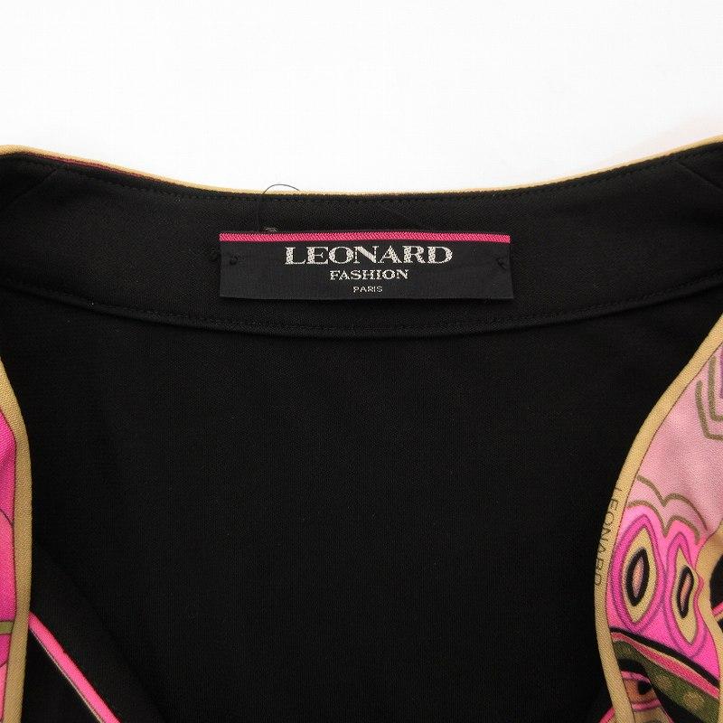 【美品】レオナール　ボウタイワンピース　Mサイズ　黒　トリム柄 LEONARD（レオナール） LEONARD FASHION ファッション ボウタイ