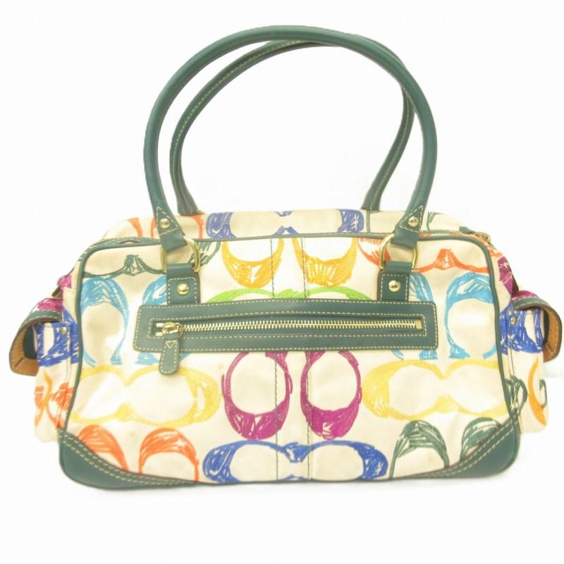 COACH（コーチ） ハンドバッグ 手持ち キャンバス ゴールド金具 緑