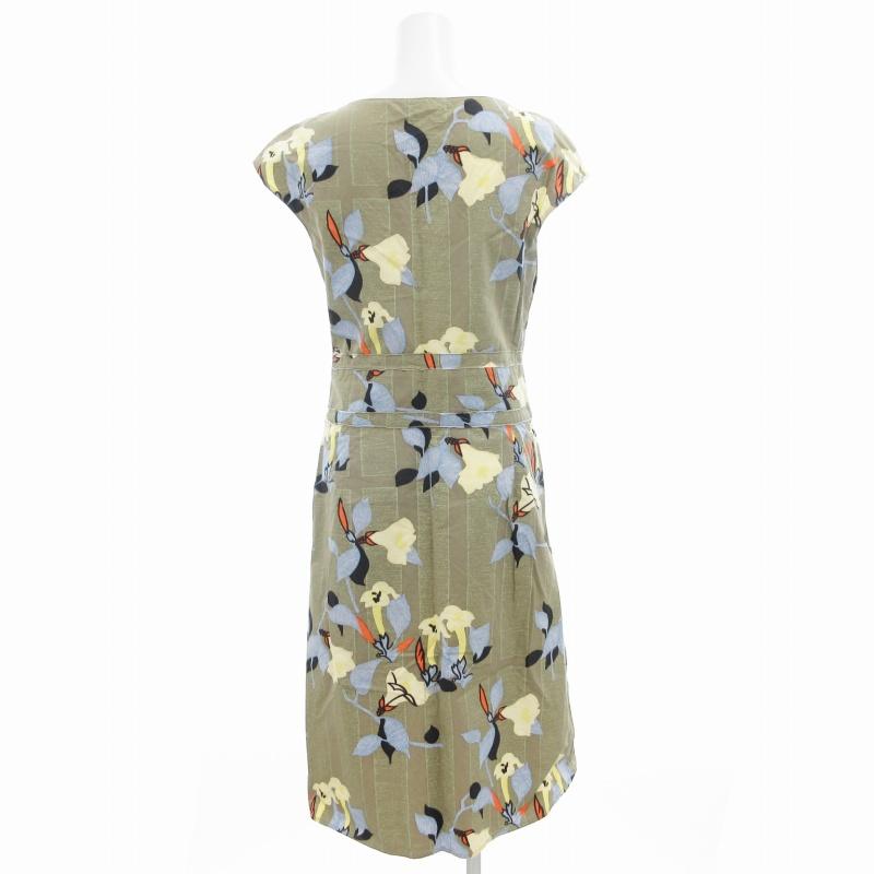 キャシャレル cacharel ワンピース ノースリーブ ひざ丈 総柄 ベージュ  