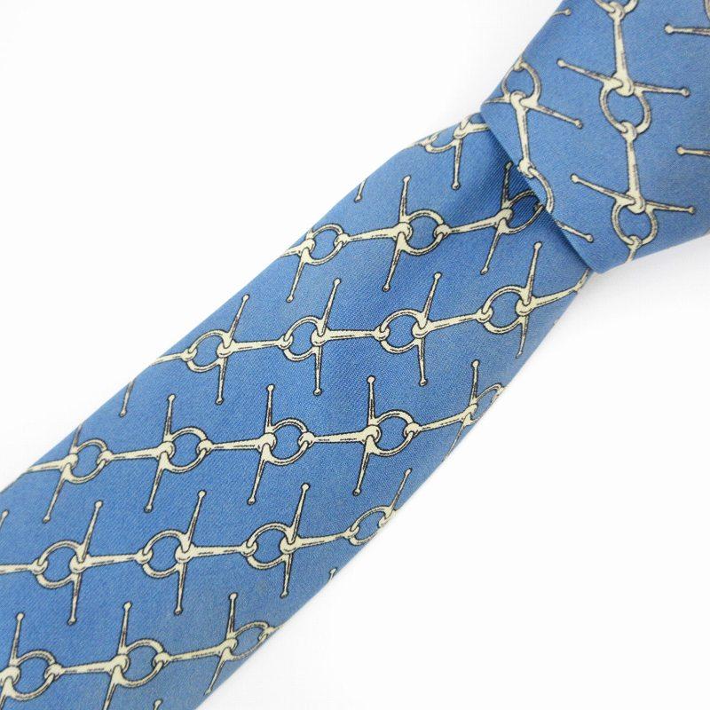 HERMES エルメス ネクタイ レギュラー 絹 シルク ホースピック 青 