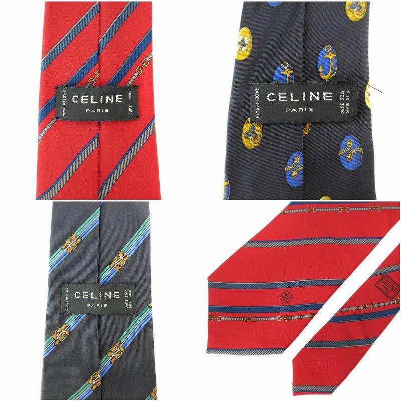 CELINE（セリーヌ） ネクタイ 3本セット 絹 シルク 総柄 黒 ブラック