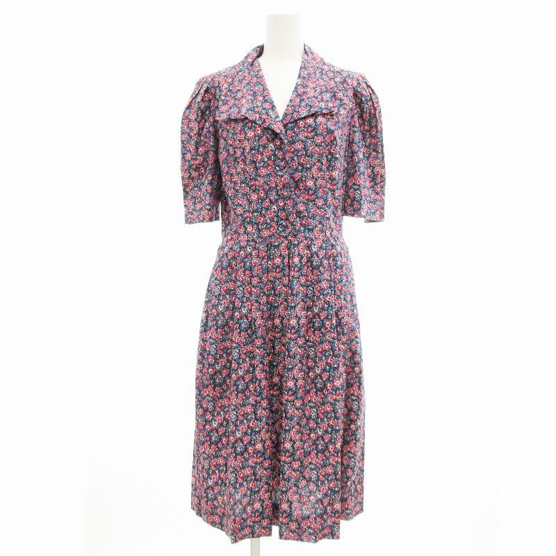 ローラアシュレイ LAURA ASHLEY 美品 シャツワンピース オープンカラー 