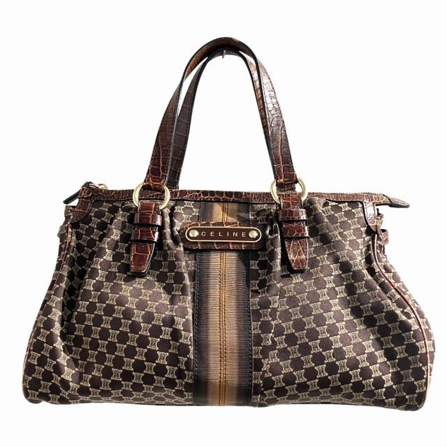 CELINE セリーヌ ハンドバッグ 手持ち キャンバス レザー マカダム柄 