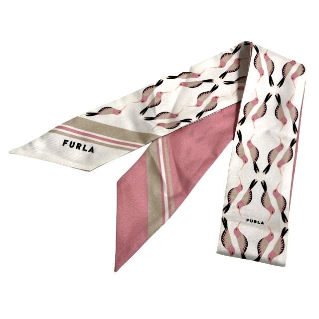 FURLA（フルラ） 美品 バンドゥ スカーフ 鳥モチーフ ハチドリ 白