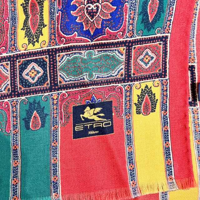 ETRO エトロ スカーフ ストール ペイズリー柄 シルク混 総柄 赤