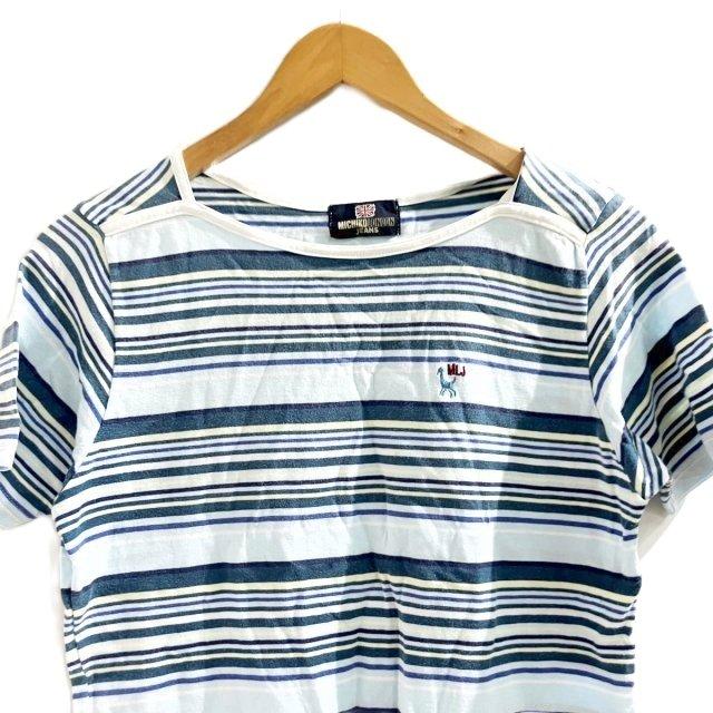 ミチコロンドン 半袖 Tシャツ カットソー ボーダー 青 ブルー系 M 