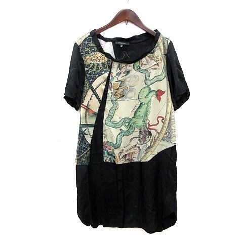 コテラック Cotelac ワンピース ミニ 総柄 半袖 2 M 黒 ブラック /MN 
