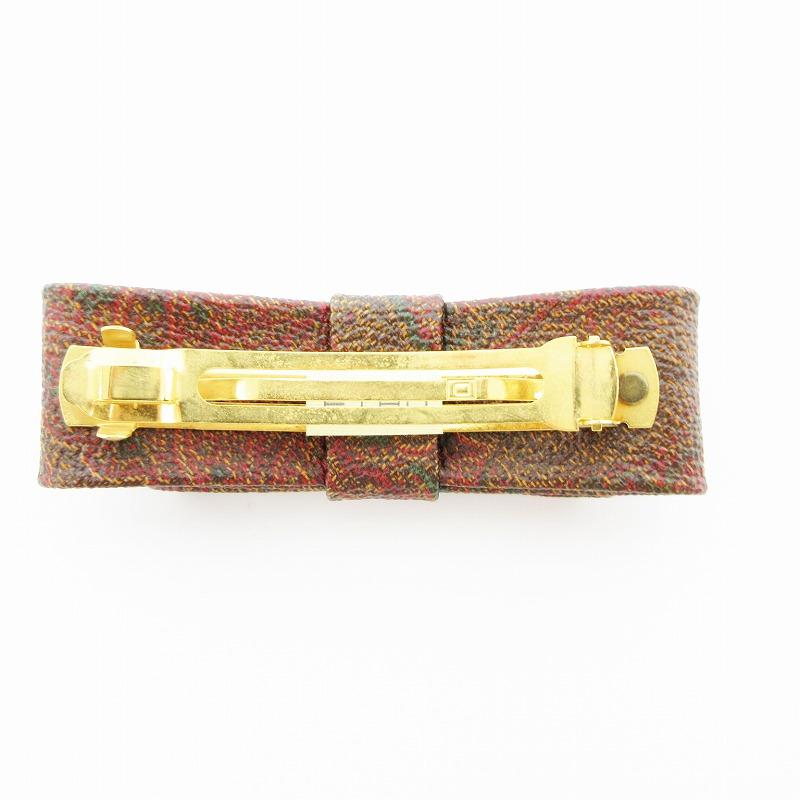 ETRO エトロ ヘアアクセサリー リボンバレッタ ペイズリー柄 茶